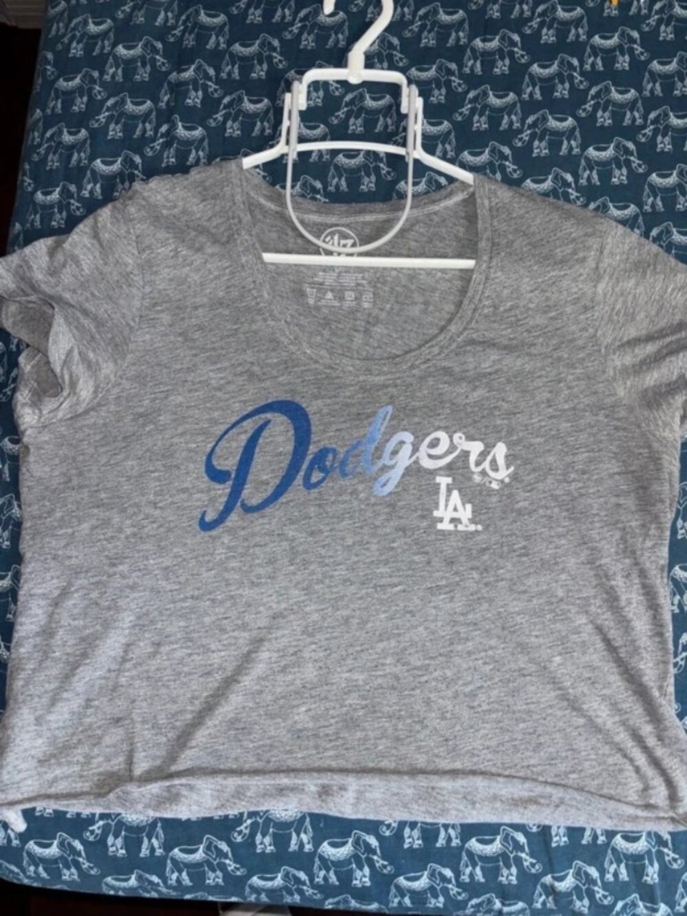 LA Dodgers Heather Gray Raw Hem Crop Tee Women’s L
